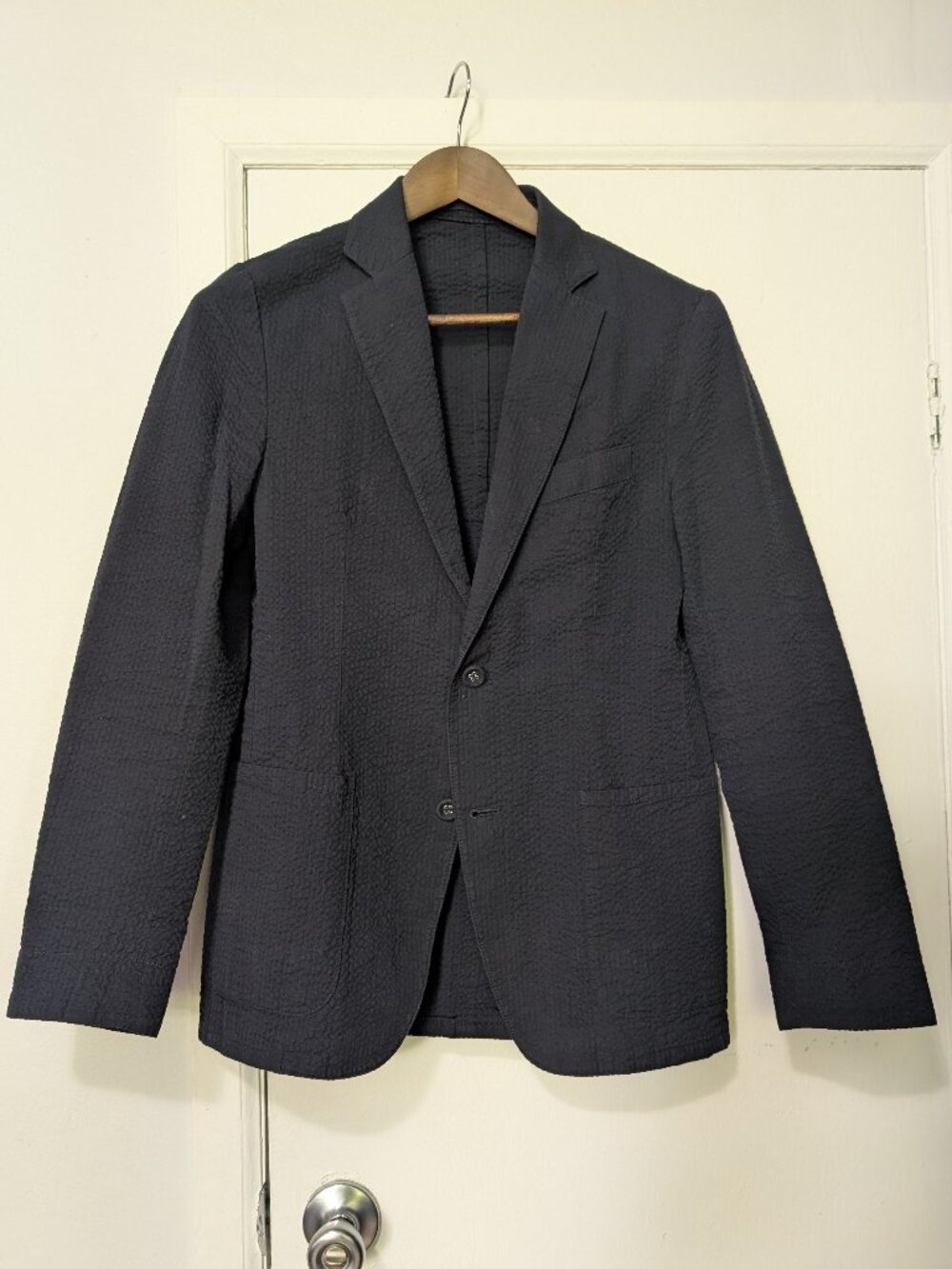 Officine Generale Navy Slim Fit Seersucker Blazer 46eu/36us